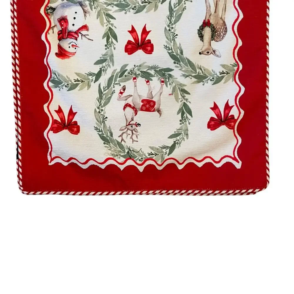 RACHEL ZOE Christmas Table Runner 16x90 Santa Bow Wreath Holiday Red White New
